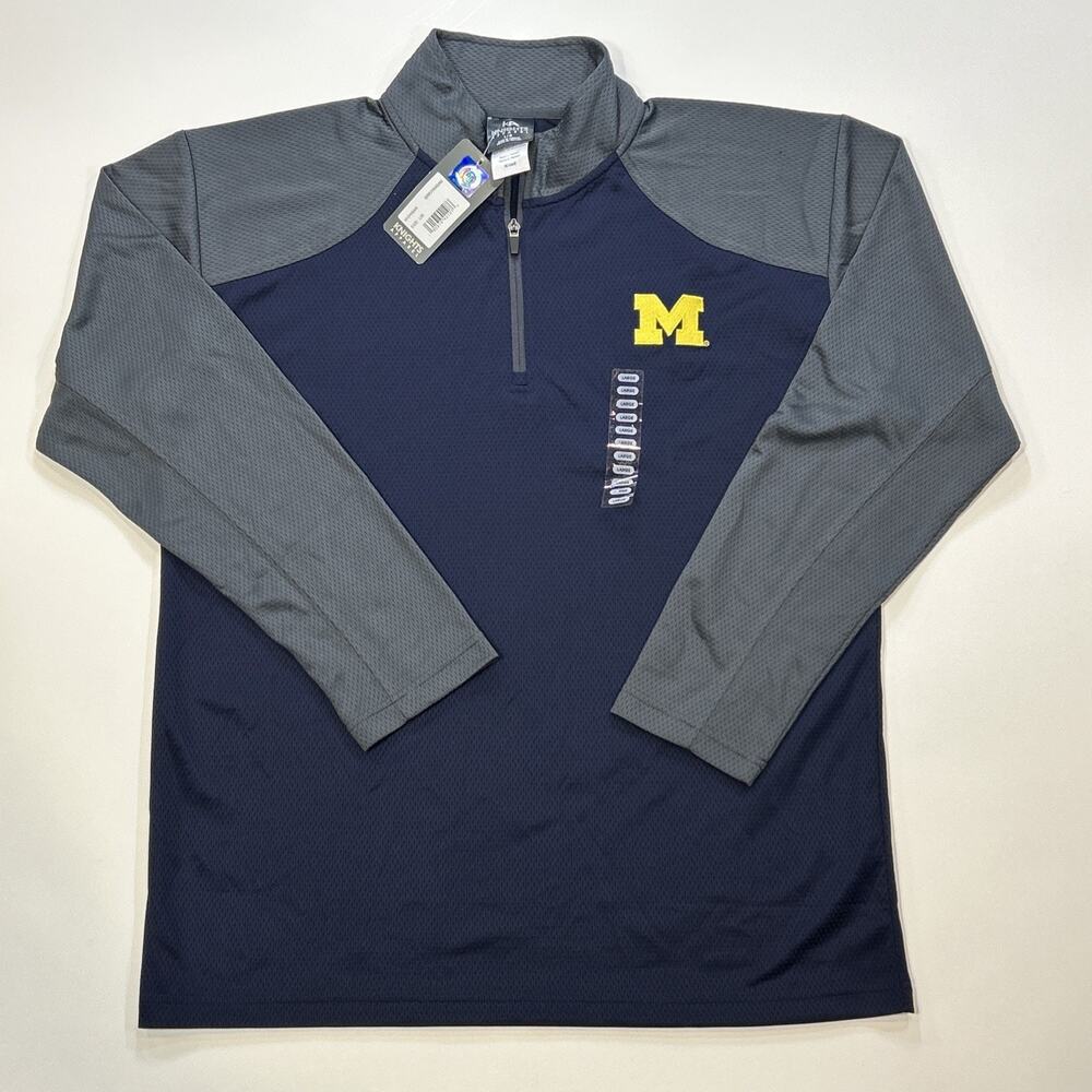 Michigan Wolverines Quarter Zip Men's L Knights Apparel Blue Yellow Pullover NWT